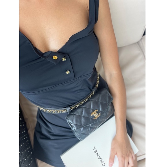 CHANEL Handbags - Chanel CC Matelassé Turn Lock Black Lamb Leather Gold Tone Waist Bag w/Box